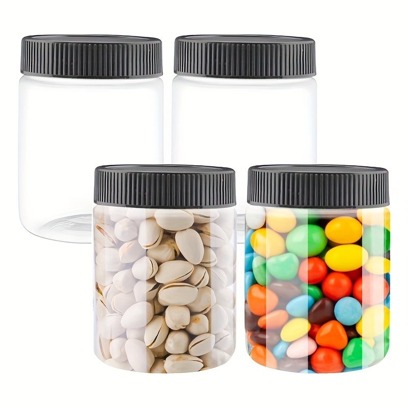 4/8-pack 13oz (. 400g) Clear Plastic Jars With Black Lids, Refillable Kitchen Storage Containers For Dry Food, , Spices, , Candy