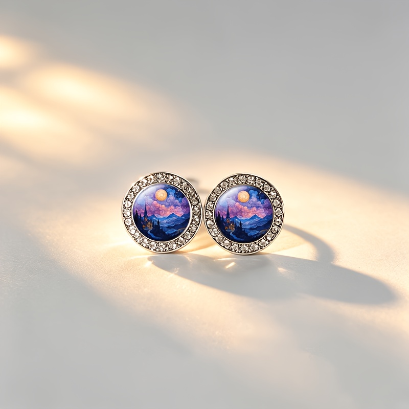 2pcs Classic Imitation Crystal Stud Earrings with Night Sky Design