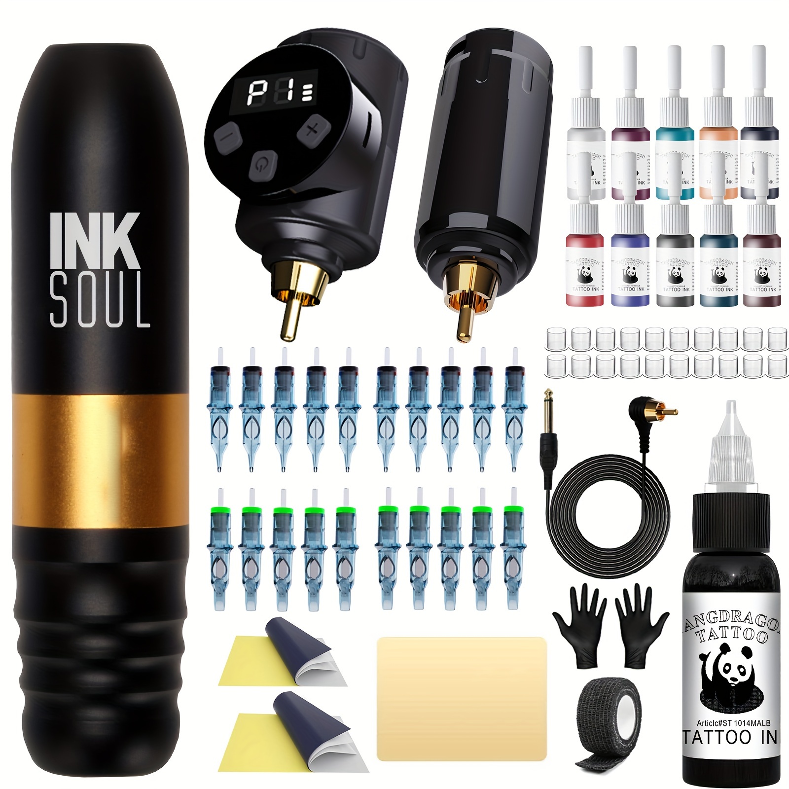 1 set of   tattoo machine complete set with 2 wireless power   1500mah replaceable at     with 20 tattoo needles wireless tattoo pens tattoo ink and tattoo practice tools suitable for everyones complete tattoo set details 0