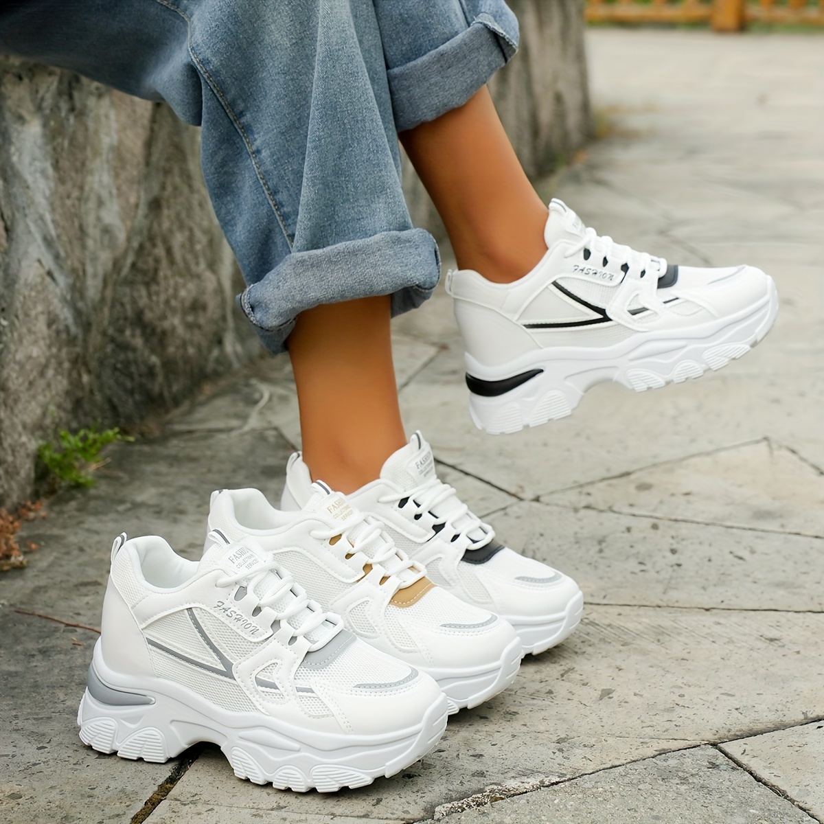 

1 Pair Women's Breathable Sole Sports Sneakers, Non-slip , Fabric Upper & Inner, Lace-up Low Top Casual Shoes, Dad Shoes With Positioning Printing