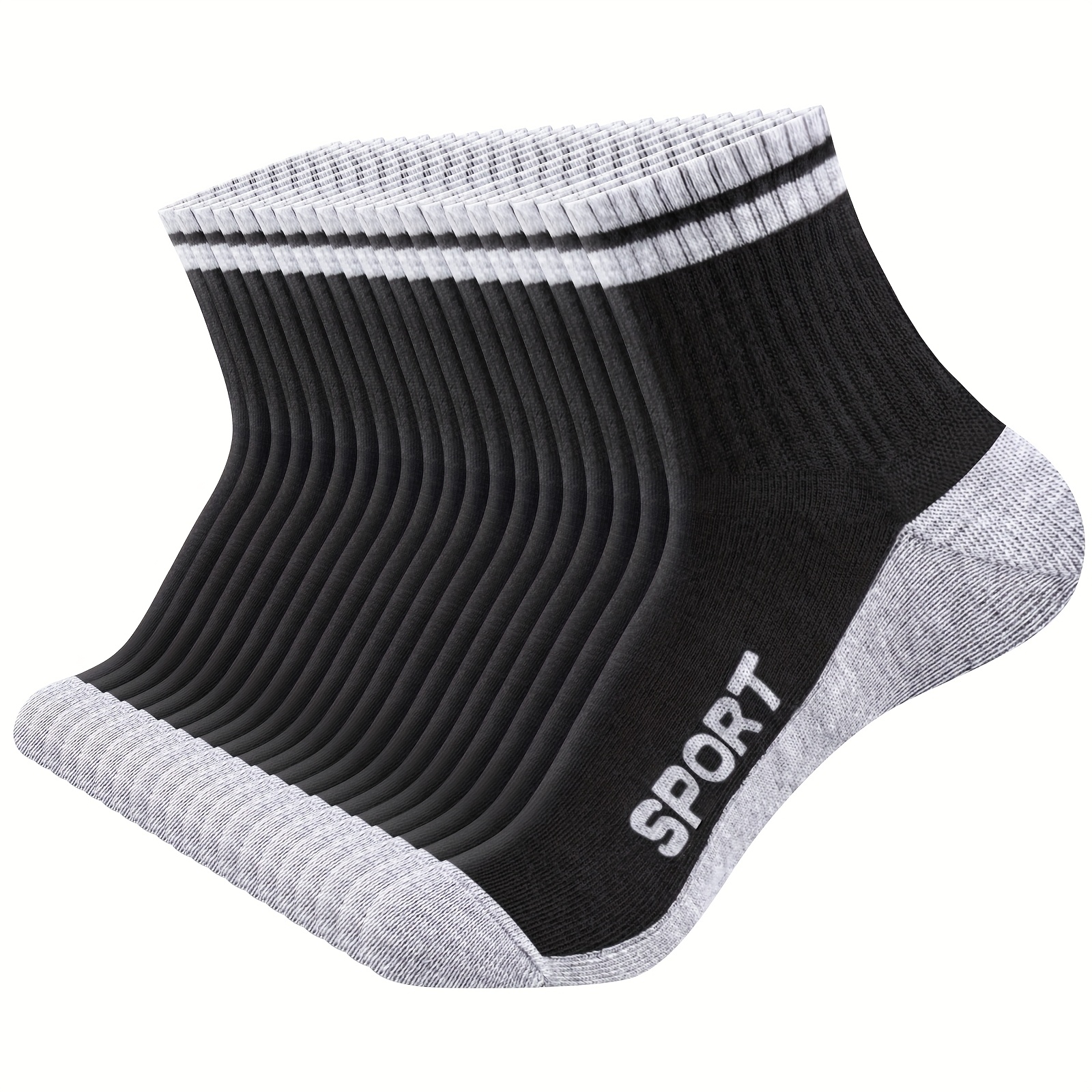 20 Pairs Of Men's Mid-length Crew Socks Suitable For Athletic And Casual Wear, Breathable Short Socks For Season In Black And White