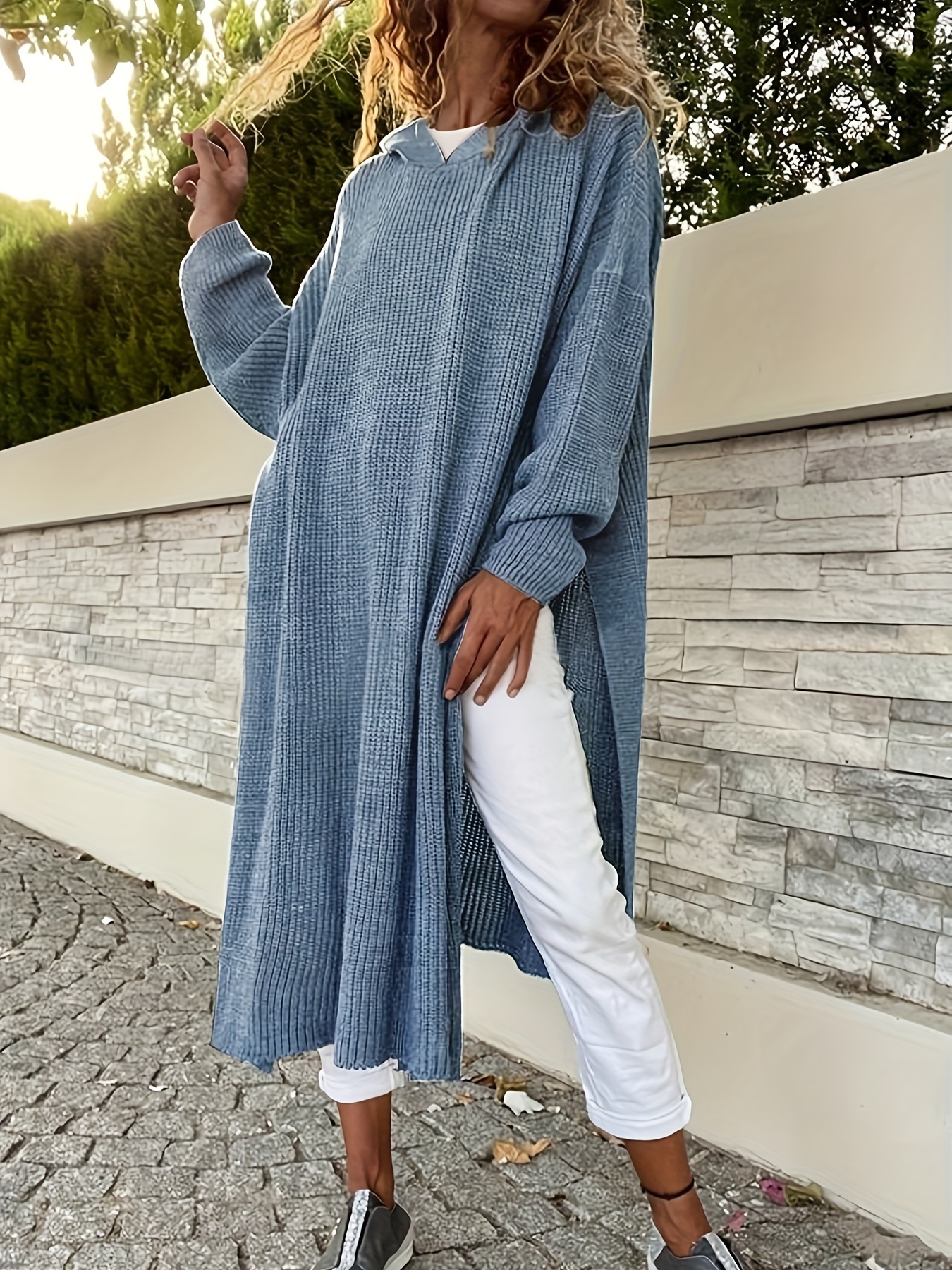 womens 2024 autumn winter hooded slit long sweater dress - Temu