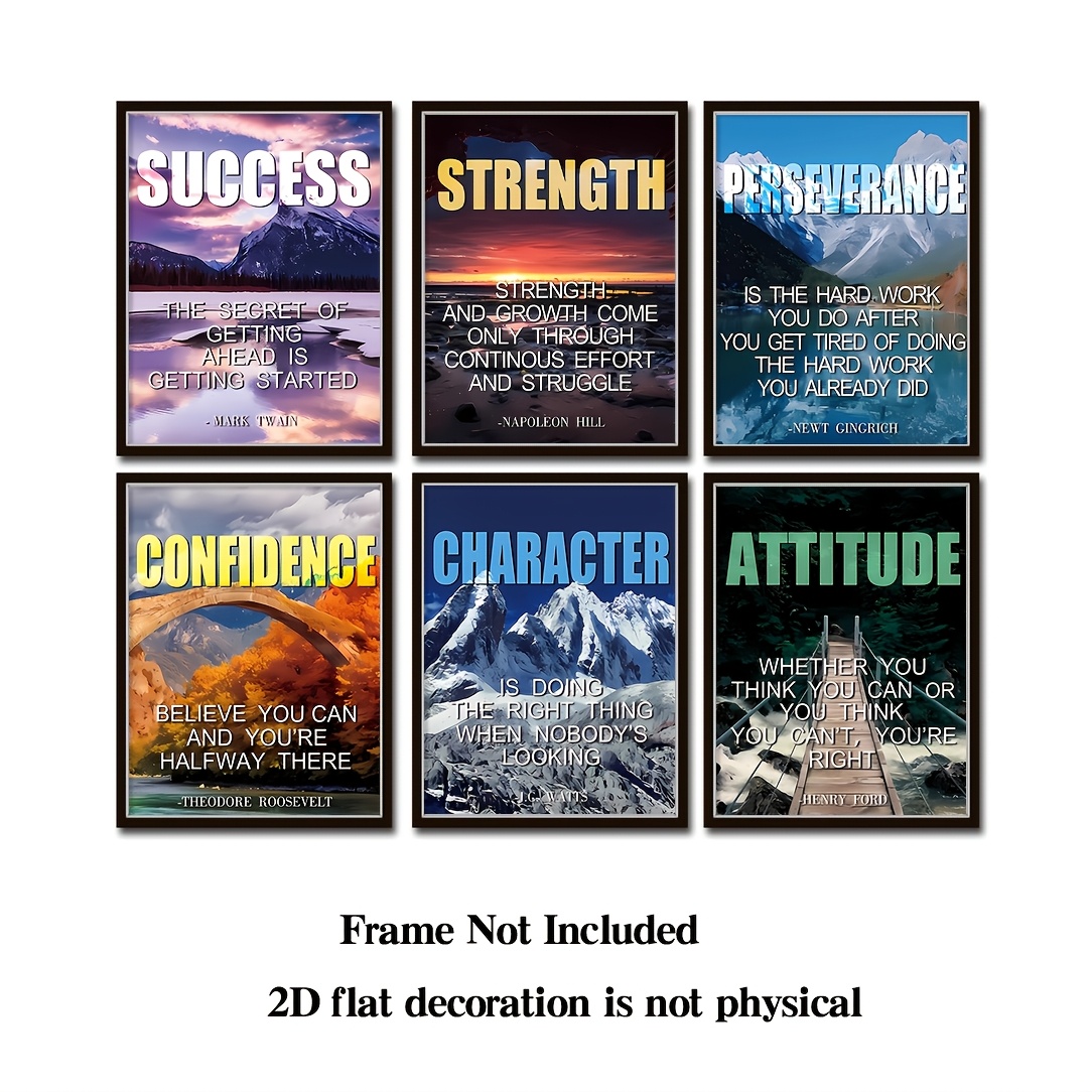 TEMU 2d Flat - Set Of 6 Unframed 2d Wall Art Posters Featuring Inspirational Quotes, Decorating Offices, Libraries, Schools, Gyms, And Living Rooms.
