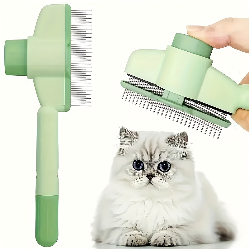 Self-Cleaning Pet Comb - Detangling and Deshedding Tool for Cats, Dogs, and Rabbits | Fine-Toothed Flea Brush with Ergonomic Handle & Removable Hair Pluckers