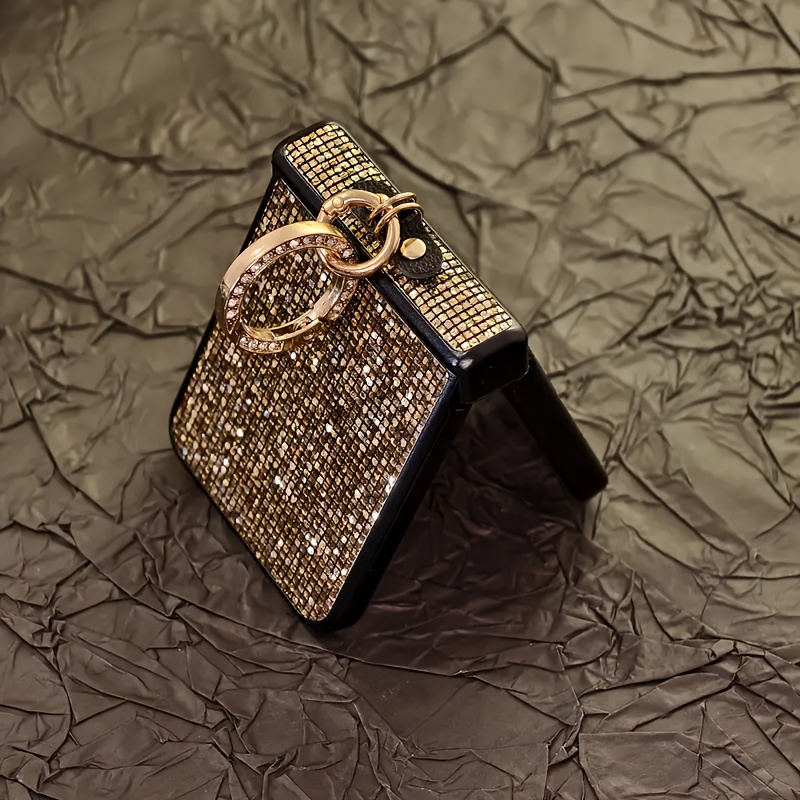 TEMU Phone Case - Stylish Mobile Phone Case For Flip Series, Featuring A Luxurious Design With Shiny Sequins And An -plated Ring