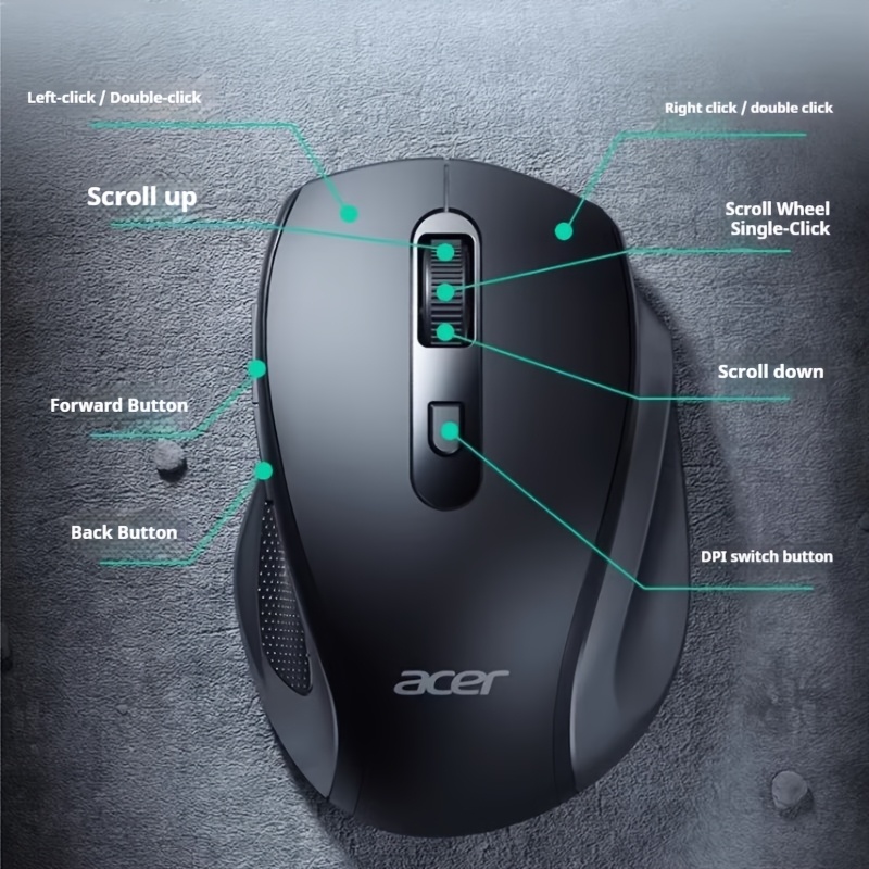 Acer Silent Mouse Universal Compatibility with Desktops Laptops for Office & Gaming Non-slip Side Grips with Natural Palm Support Fatigue-free Even During Extended Use3-stage DPI Adjustment for Effortless Control
