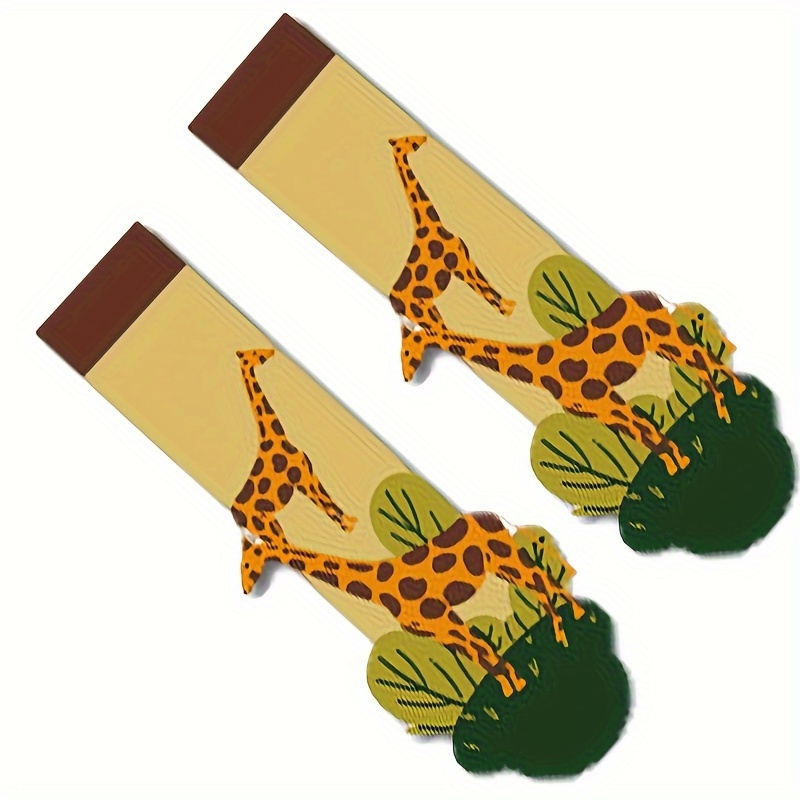 

1 Pair Nektom Unisex Cartoon Giraffe Mid-calf Socks, Knit Fabric, Animal Pattern