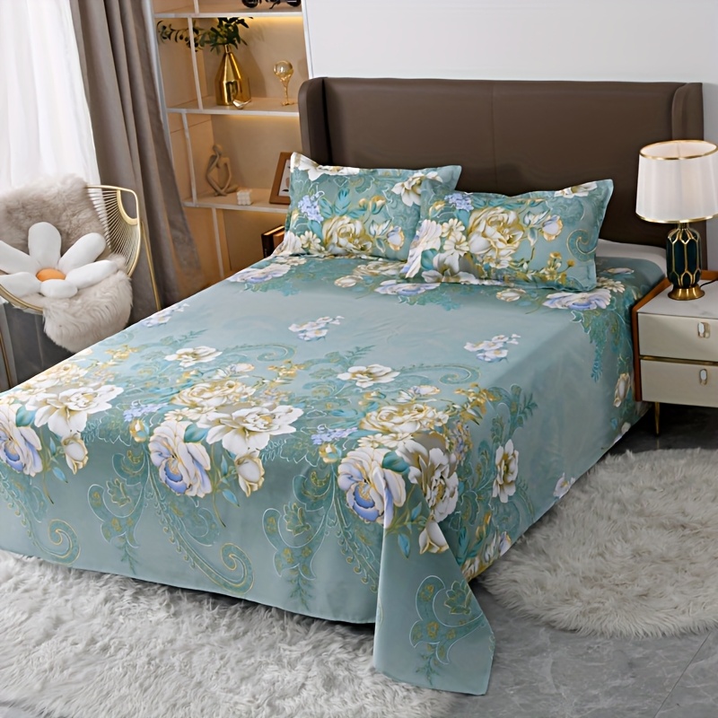 TEMU 3pcs Vintage Floral Print Bedding, Skin-friendly And Soft, Machine Washable, Suitable For , Ideal For Modern Bedrooms And Decor, Includes 1 Flat