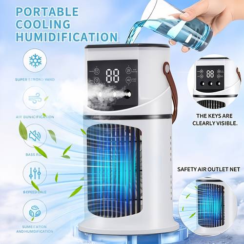 3-Second Water-Cooled Rapid Cooling, Portable Air Conditioning Cooling Fan/Humidifier, Humidification Function to Avoid Dryness, Timed Fan Three-In-One Function, Very Suitable for Office And Home Use, The Best Family Gift