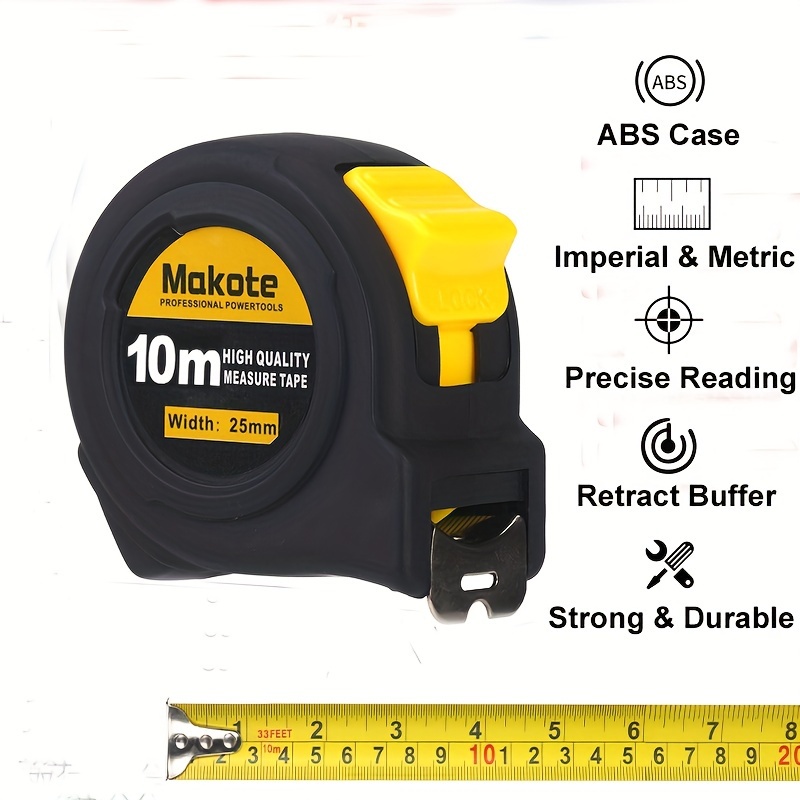 Image of 1pc Measuring Tape Inch Metric Scale, /10ft, 5m/16ft, 7.5m/25ft, 10m/33ft Steel Retractable Imperial And Metric Measuring Tape For Engineer, Contractors, , Woodworking, Construction