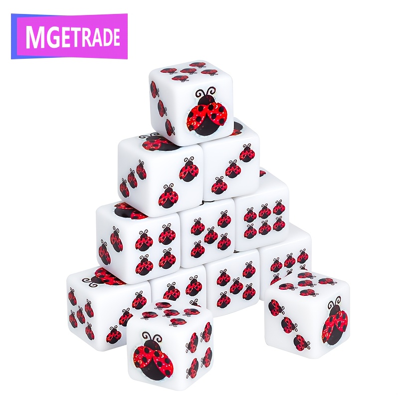 TEMU Mgetrade 12pcs Ladybug Dice - Red & Ladybug Design, Durable Acrylic Game Dice For Role-playing Games, Board Games, Party Games - Perfect