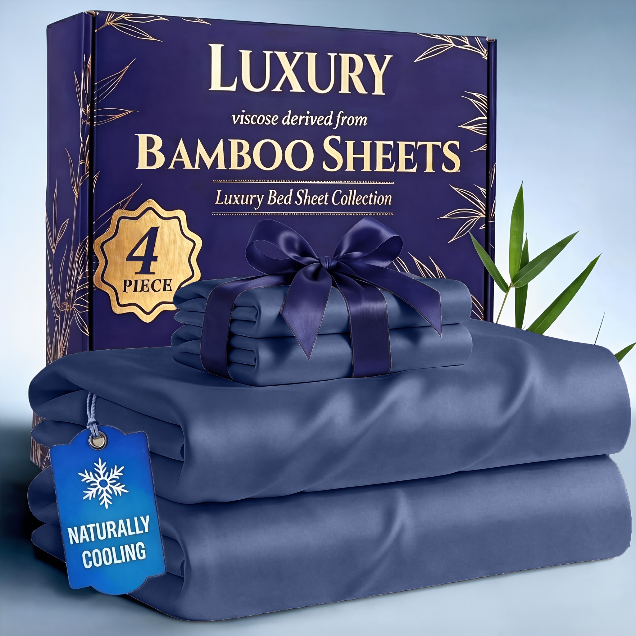 TEMU Ensemble de draps rafraîchissants en bambou 4 pièces - Doux, légers et respirants pour les personnes chaudes, drap-housse à poche profonde de 41