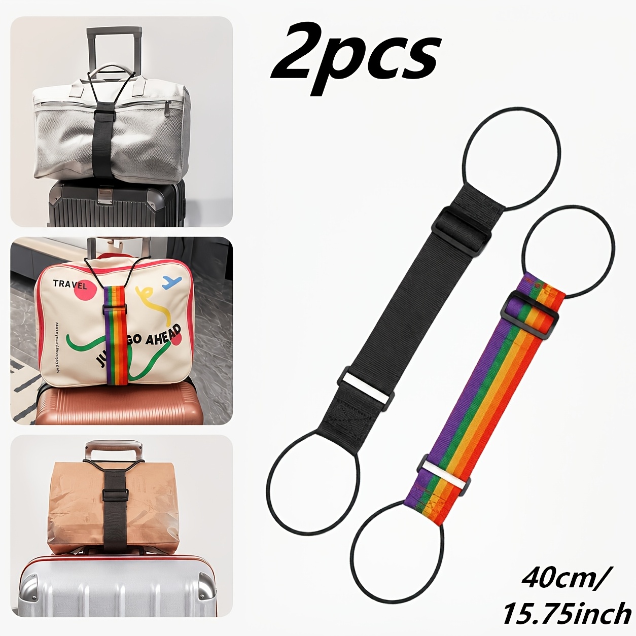 TEMU 2 Elastic Nylon Luggage Straps, Adjustable Safety Straps, Prevent Loss Of Travel Accessories, Suitable For Suitcases And Backpacks, Black And
