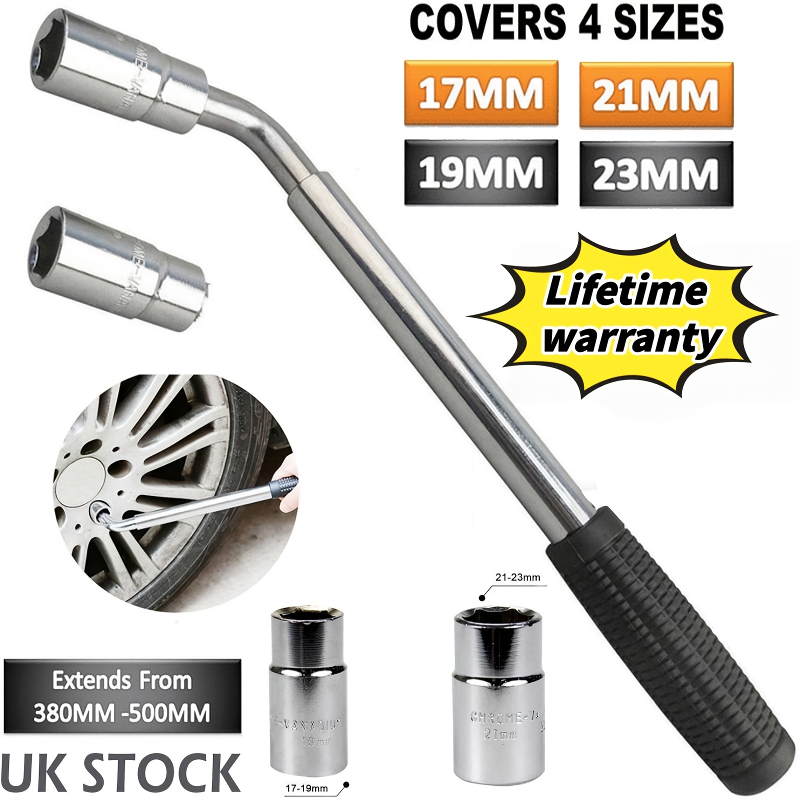 TEMU 4 Ways Universal Extendable Wheel Torque Wrenches For Car Van - 17mm/ 19mm/ 21mm/ 23mm Hand Tools Auto Additions Telescopic Nut Wrench Brace