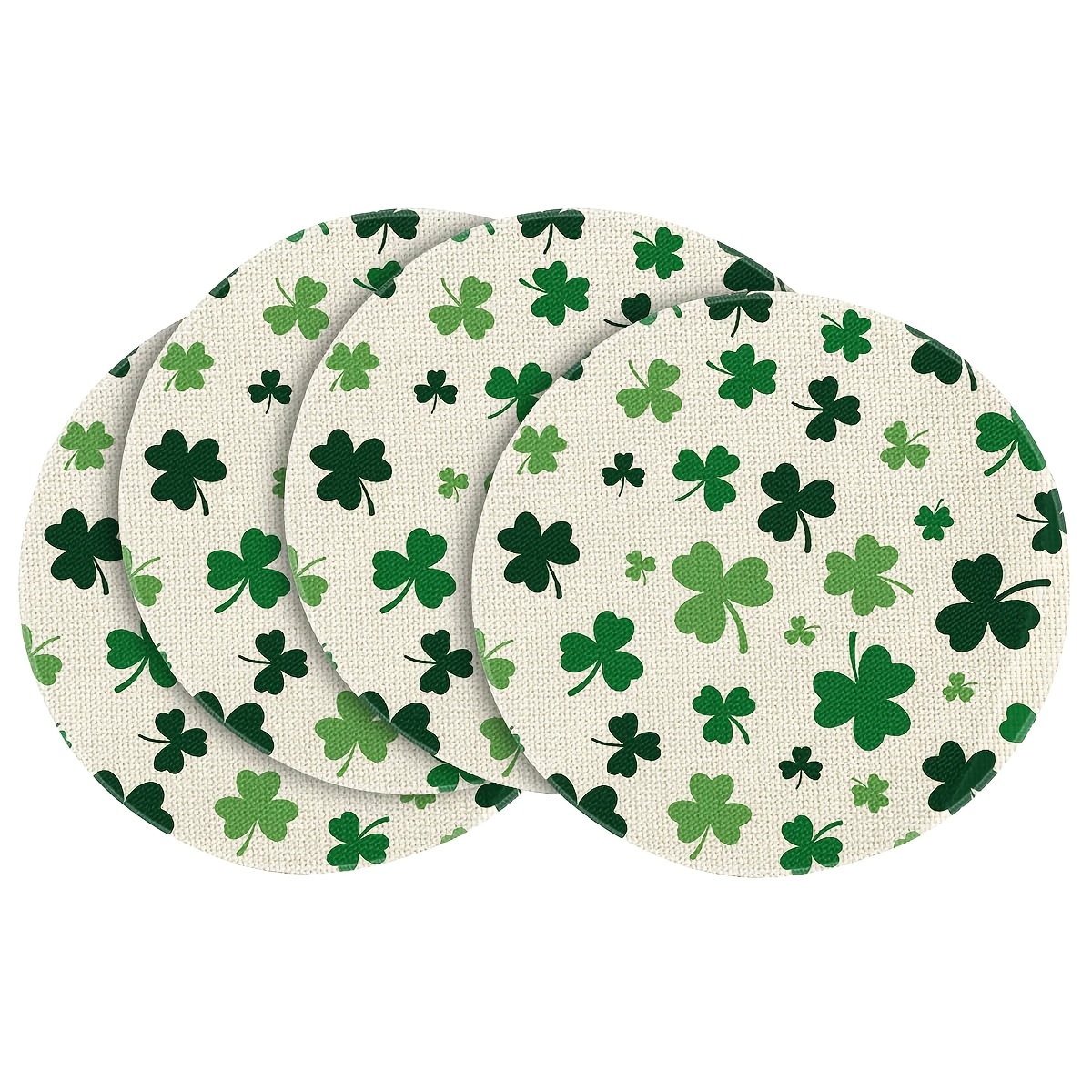 

4pcs,linen Shamrock 's Day Round Placemats Seasonal Holiday Farmhouse Table Mats For Party Kitchen Dining Decoration 15 Inch