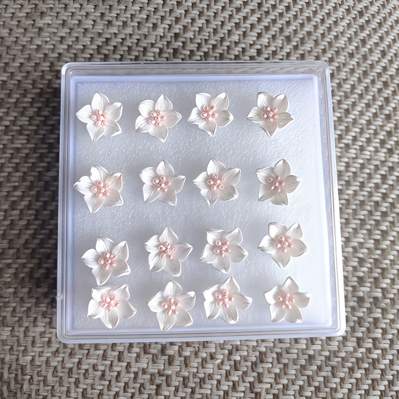 16pcs Camellia Flower Resin Stud Earrings in Box