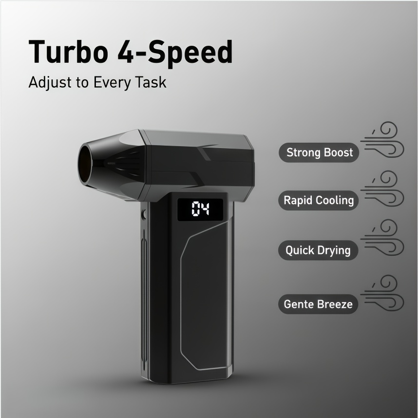 portable electric air duster mini turbine fan high   blower mini compressed air duster type c charging four speed adjustable wind speed led lighting durable   portable car snow and dust removal tool suitable for car