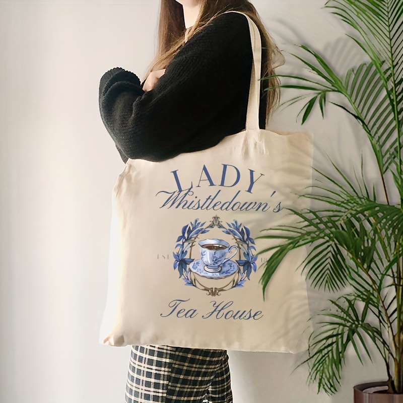 

's Tea House Canvas Tote Bag - Foldable & Reusable Shoulder Bag For Shopping, Travel & Daily Commute - Perfect Gift For Book Lovers & Tv Show Enthusiasts