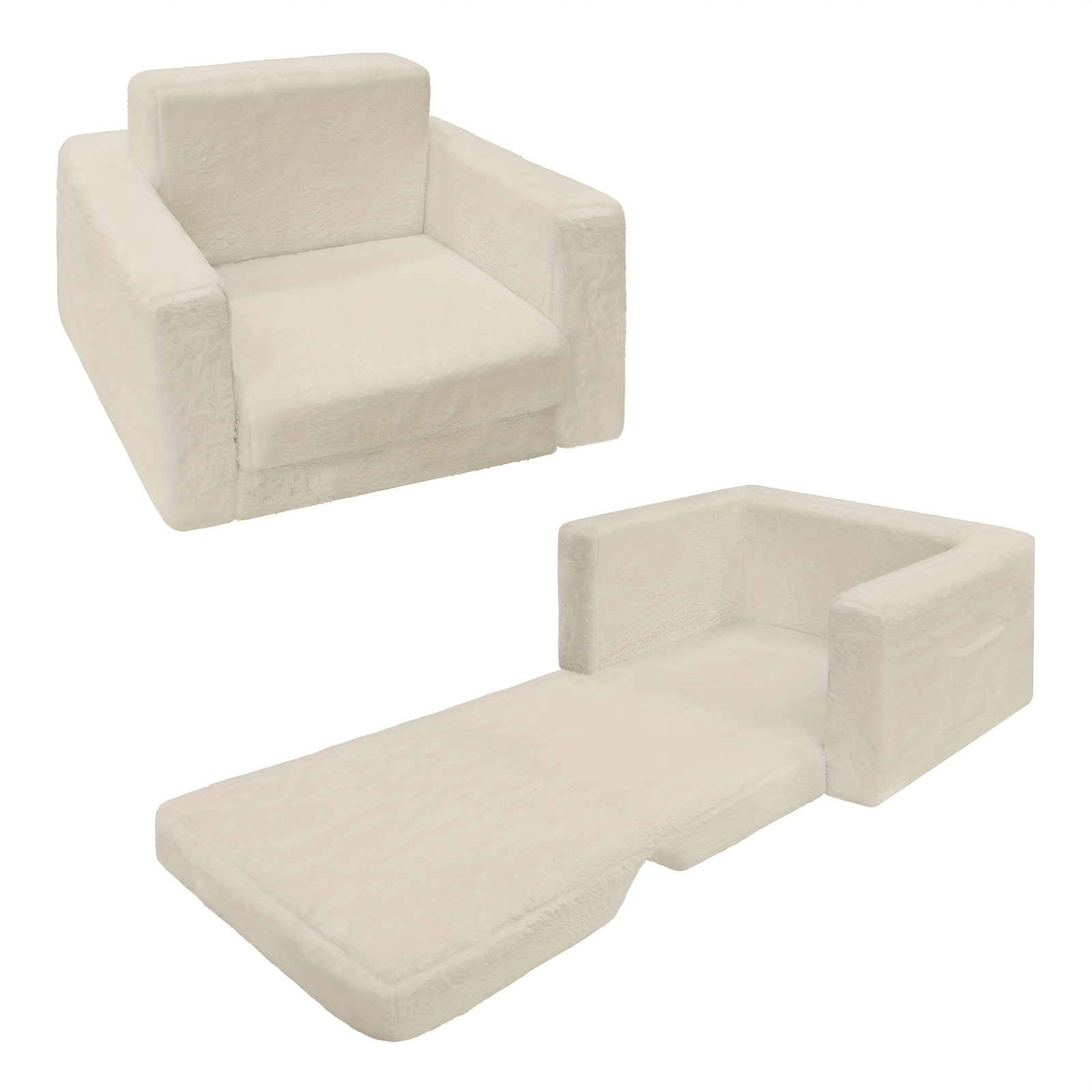 Image of Kids Sofa, 2-in-1 Convertible Foldable Lounger Seat, Soft Comfy Faux Rabbit Fur Couch, Gift For Boys And Girls Playroom