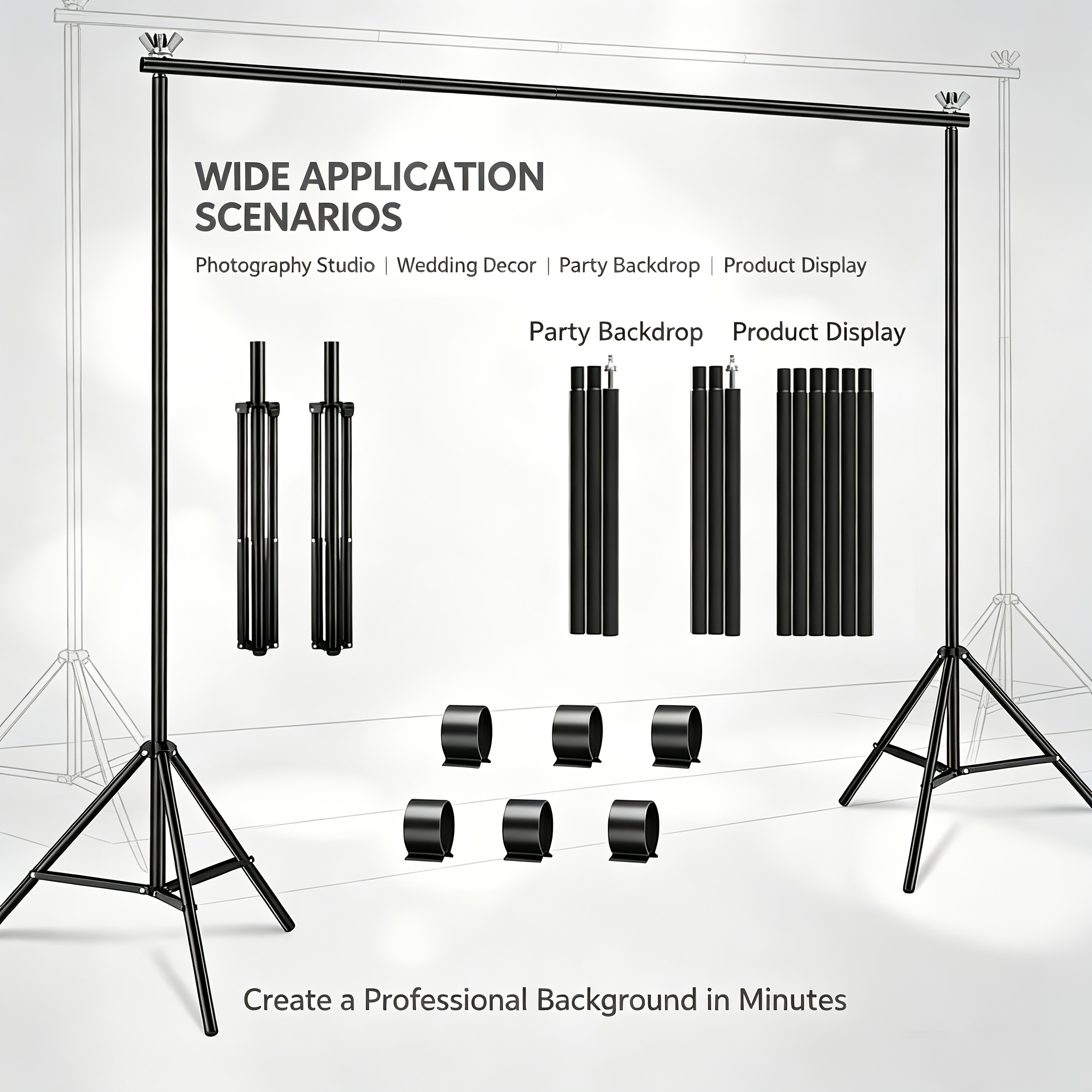 Photo Background Stand, Background Support For Photography, Portable Bag Included, Background Support Kit, Suitable For Parties, Photography, Projection Screens, Weddings, Decoration, Balloons