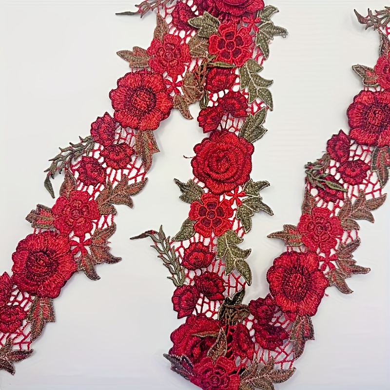 E-shop 3D-Rosen-bestickter Spitzenbesatz für Vorhänge & Kleidung, wasserlösliche Blumenspitze, DIY-Näh-Dekorationsborte