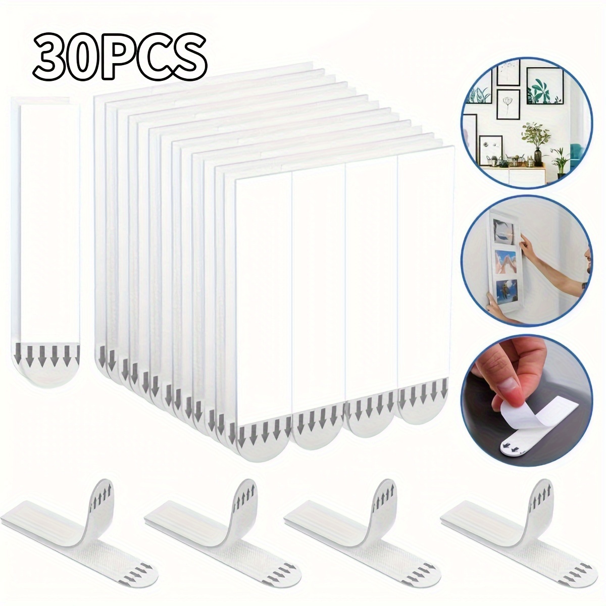 

30-piece Double-sided Removable Adhesive Tape For Picture Frames - Waterproof, No-residue White Foam Strips For Wall Mounting & Clothing