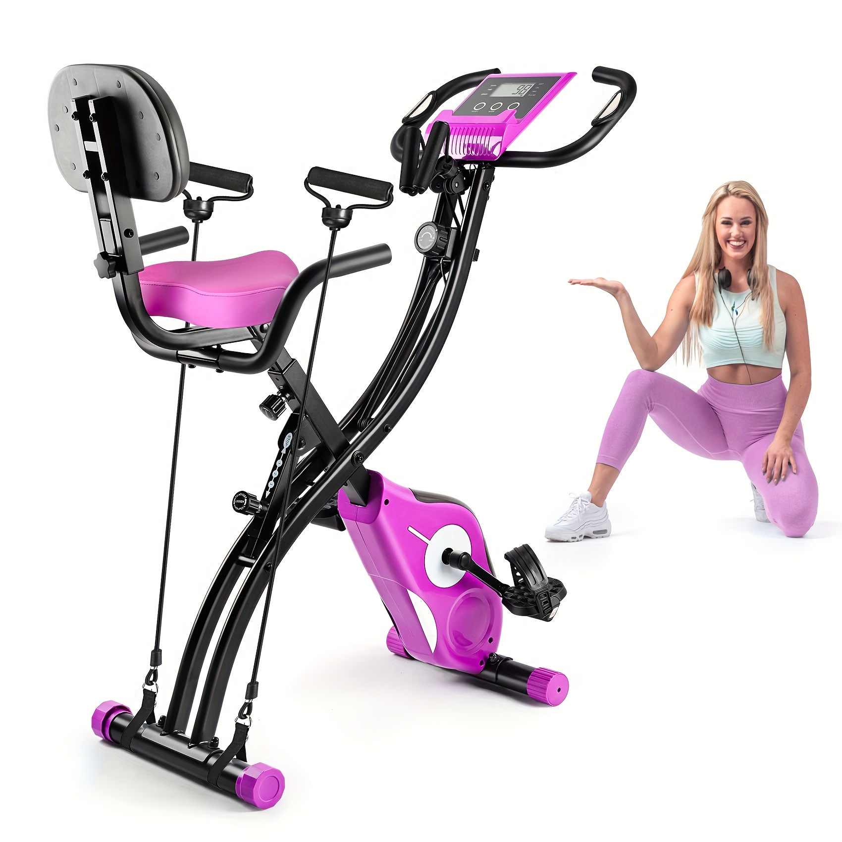 

Folding Exercise Bike, Foldable Fitness Stationary Bike Machine, Upright Indoor Cycling Bike, Magnetic With 8-level Adjustable Resistance, Bottle Holder & Back Support Cushion For Home Gym Workout