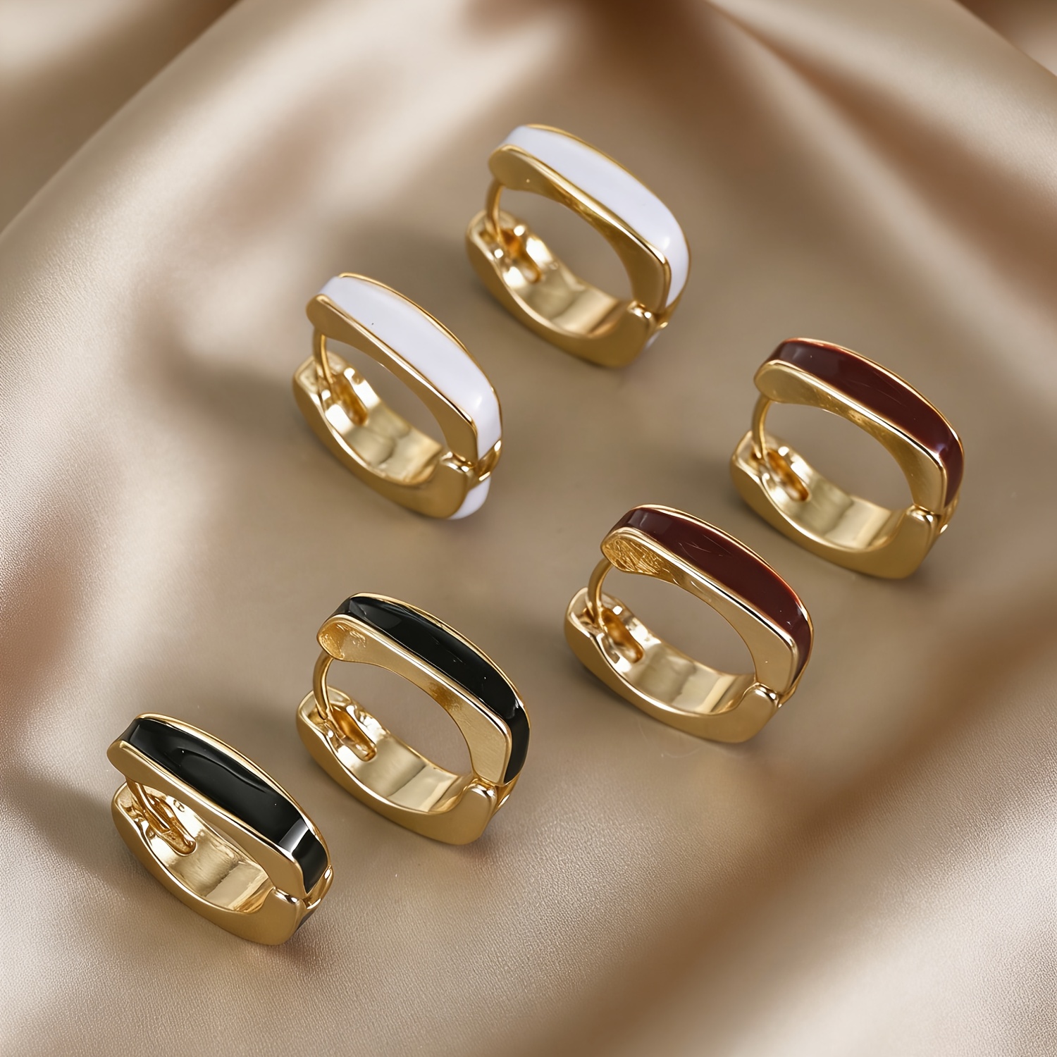 TEMU 3 Pairs Women's Elegant Square Earrings Suitable For Daily Wear & Parties, Plated Vintage Drip Enamel Ear Studs - /burgundy, Birthday Gift For,