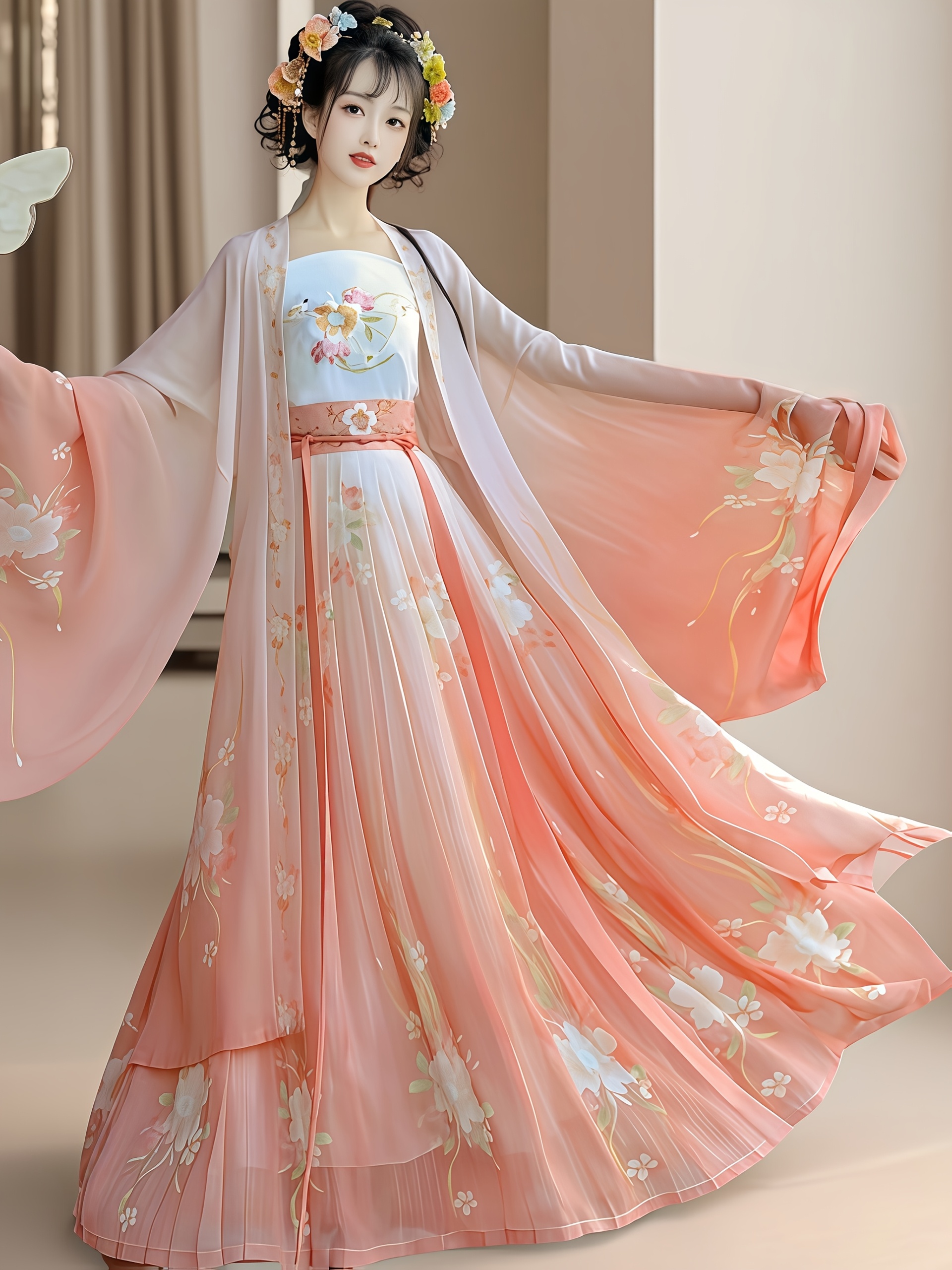 hanfu rosa falda tipo pétalo bordado mariposas - Temu Peru