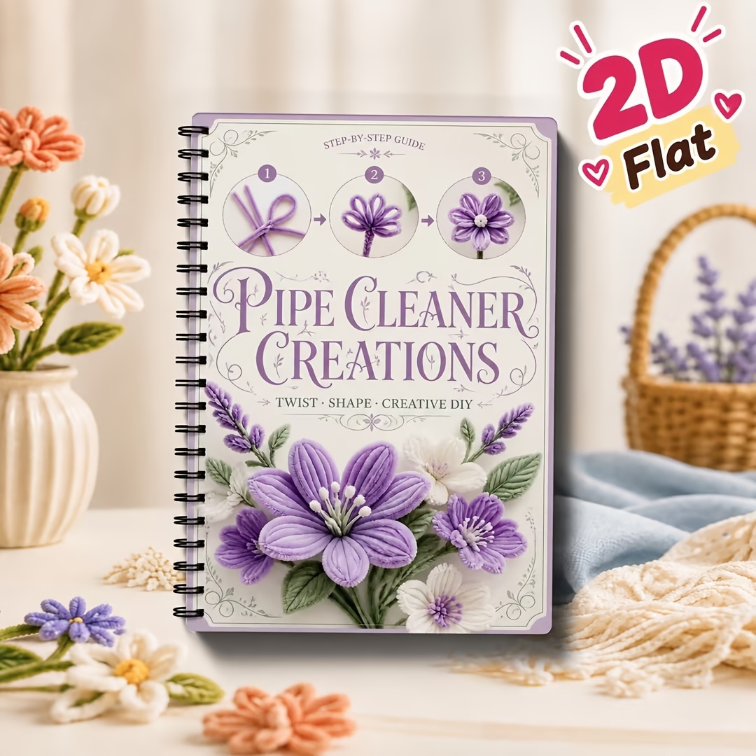TEMU 2d Flat Pipe Cleaner Notebook, English Version, , Beginner Friendly Craft Projects, Step By Instructions, Easy For Students And Craft Lovers,