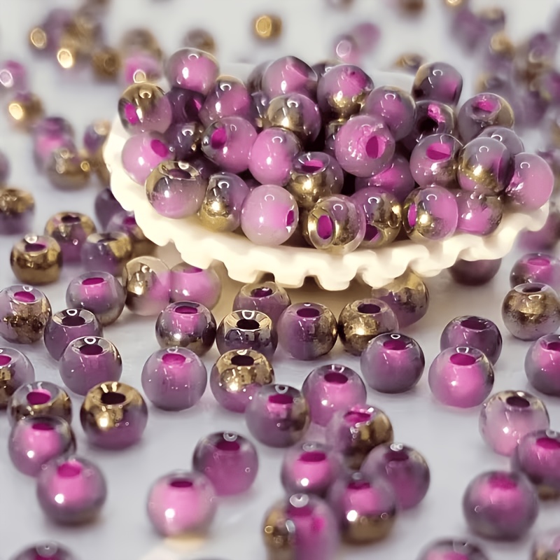 380pcs Half-Golden Artificial Jade Beads, Round Spacer Beads