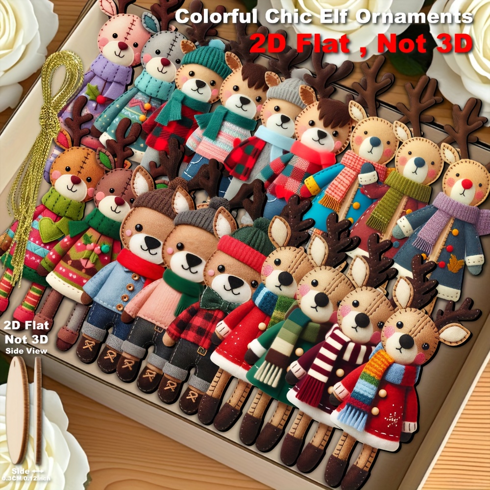 TEMU 2d Flat - [2d Flat Pendant] 18pcs Colorful Christmas Reindeer Wooden Ornaments â Perfect For Christmas Tree, Home, Office, Classroom | Ideal As