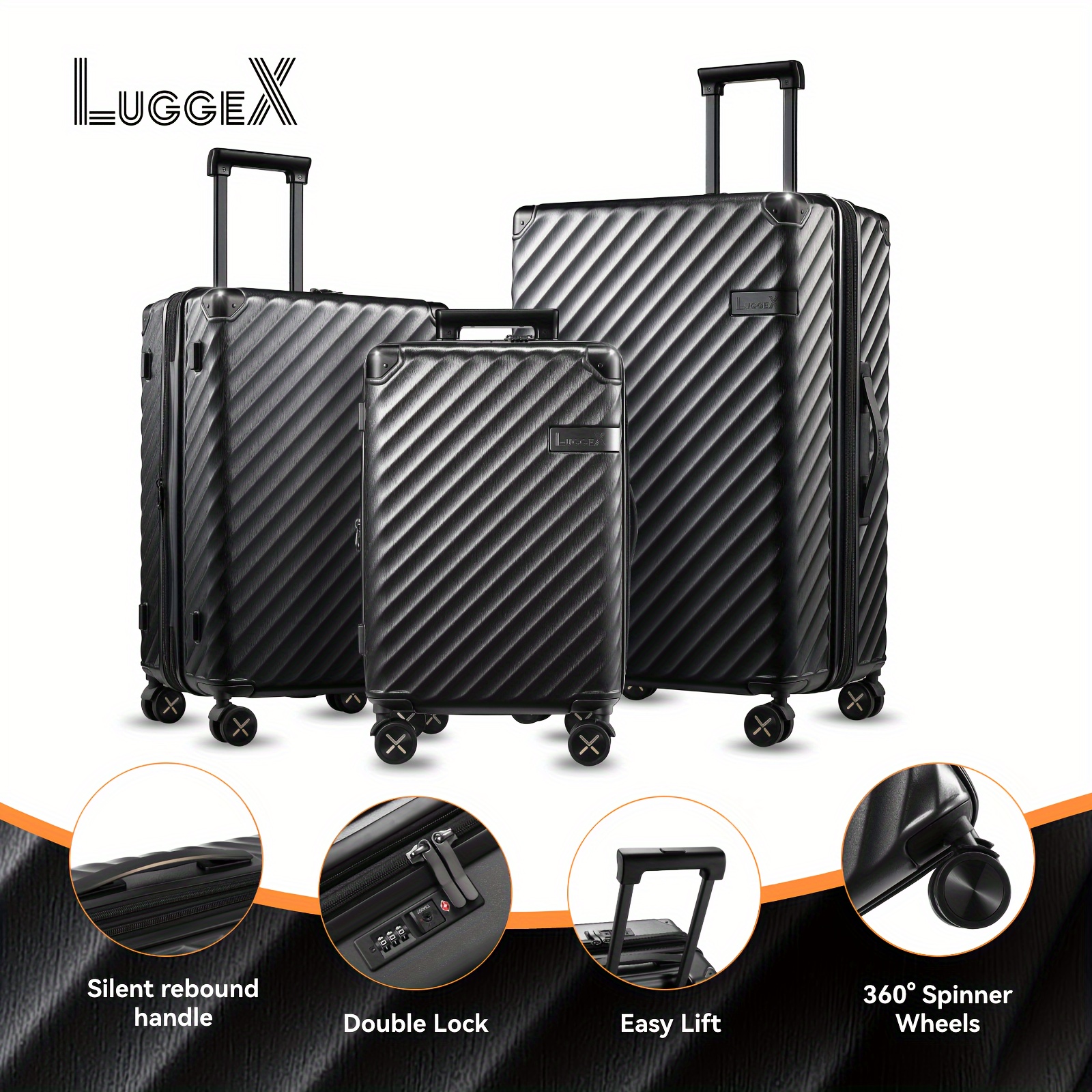 

Luggex 3- Travel Luggage Set - 100% Polycarbonate Suitcases , Tsa ( , 20/24/28)