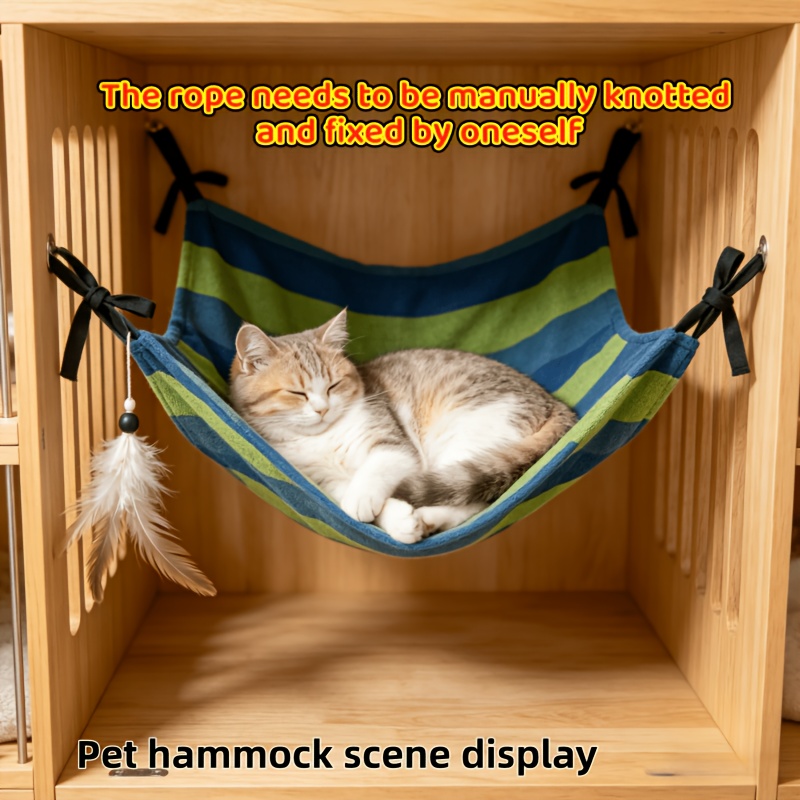Cat Hammock, Colorful Striped Design Cat Bed, Hanging Cat Bed, Cat Hammock With 4pcs Ropes, Suitable For Living Room, Bedroom, Balcony, Cat House, And Random Colors