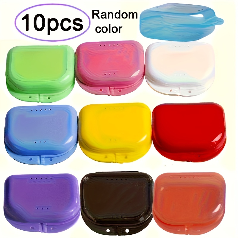 10 Random Colored Plastic Boxes With Holes, Small Tooth Boxes For Dentures, Denture Storage Boxes, Retainer Boxes, And Cases For False