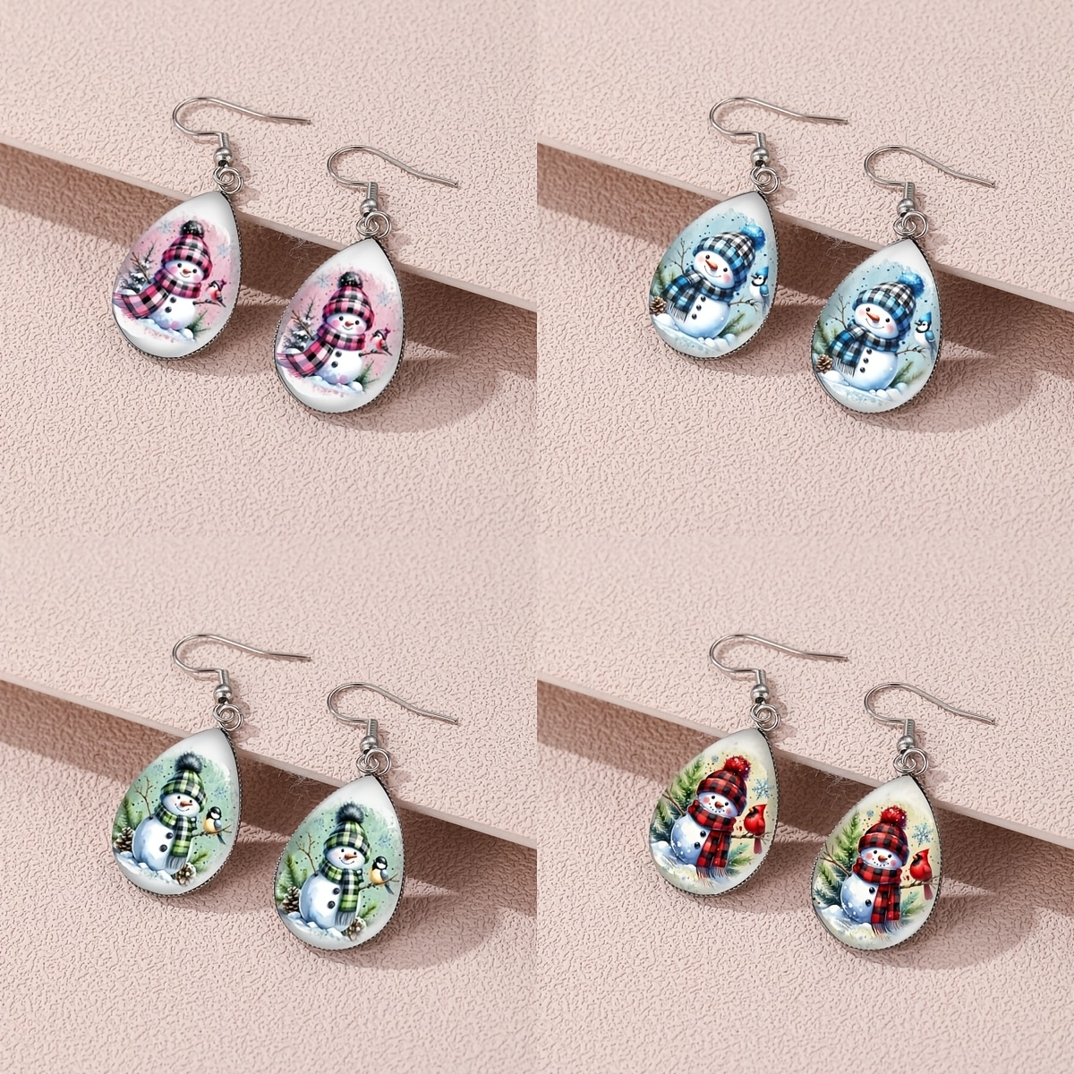 TEMU 4 paires de boucles d'oreilles vintage motif de neige, parfaites pour , les décorations de fête et de Noël et du An pour et
