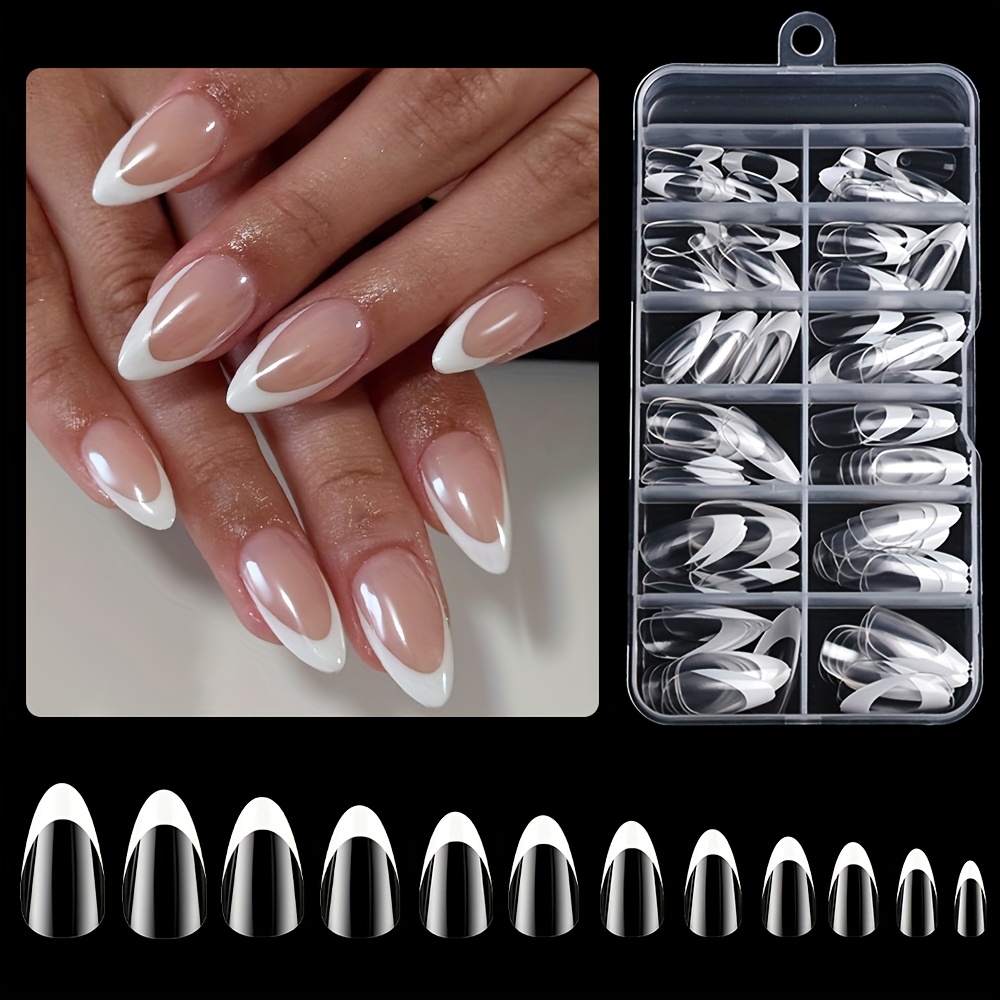 E-shop 120 Stück Weiße Transparente Mandelform Mittellange Nagelspitzen Set, Semi-Matte Oberfläche Vollständige Abdeckung für Nagellack Set, Falsche