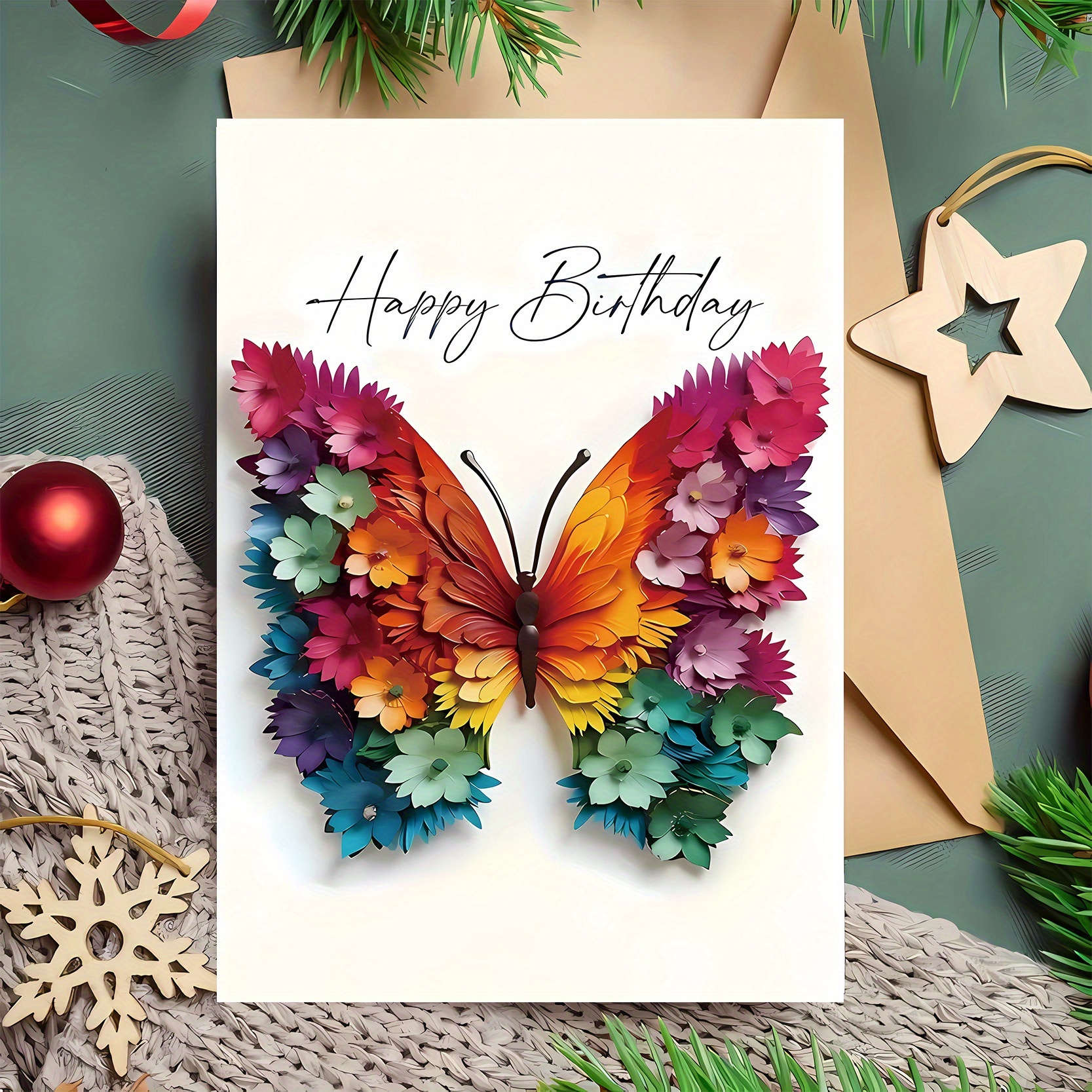 TEMU 1pc, Vibrant 2d Floral Birthday Card With Envelope - Colorful Paper Greeting Card For , Unique Gift For Birthdays