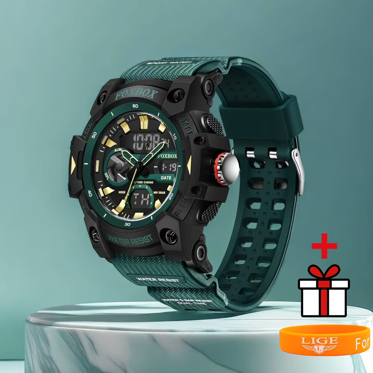 Lige Men's Watch Brand Advanced Business Electronic With Large Dial And Silicone Strap, , Multifunctional, New Style, Set Of 2