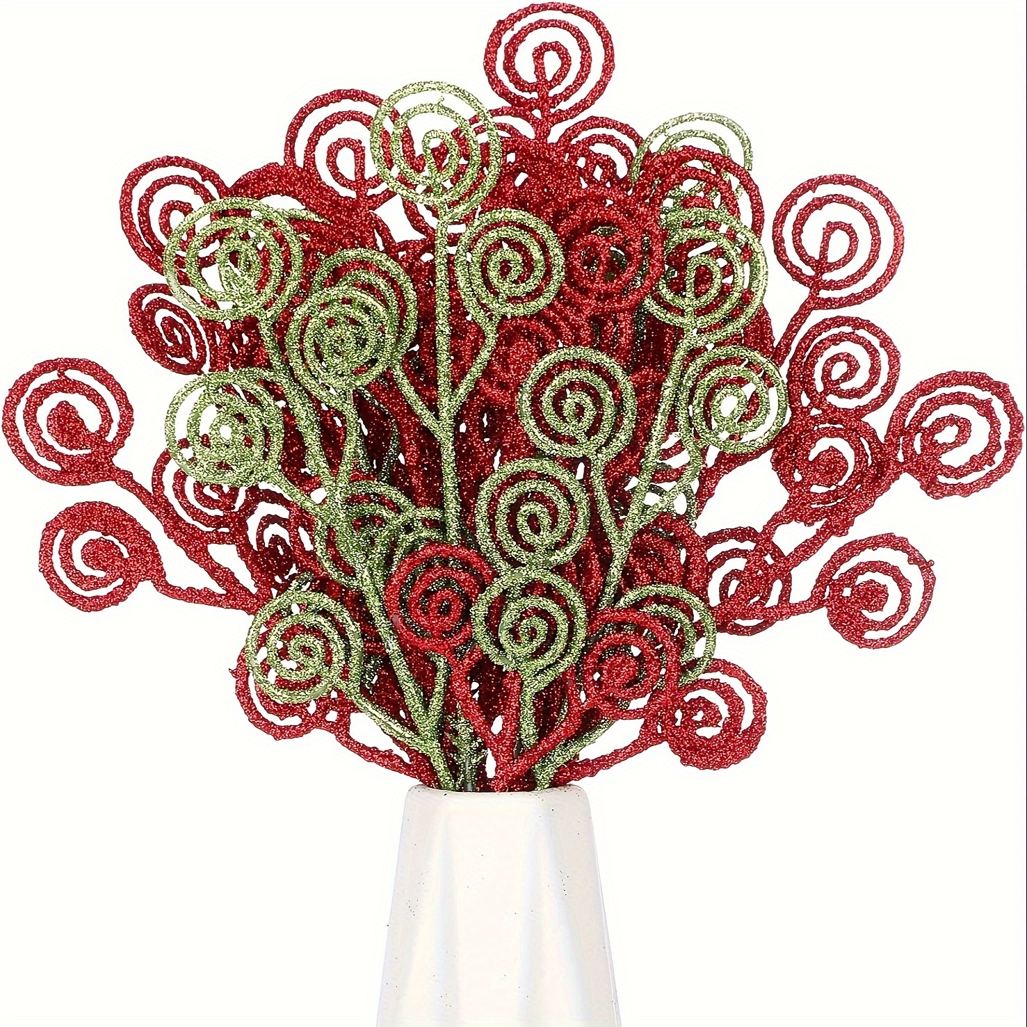 

20 Pack Glitter Curly Twig Spray Branches Artificial Stem Ornaments By Mexspfit, Flexible Candy-shaped Sticks For Wedding Wreaths, Vase Fillers, Holiday Decorations - Plastic Material