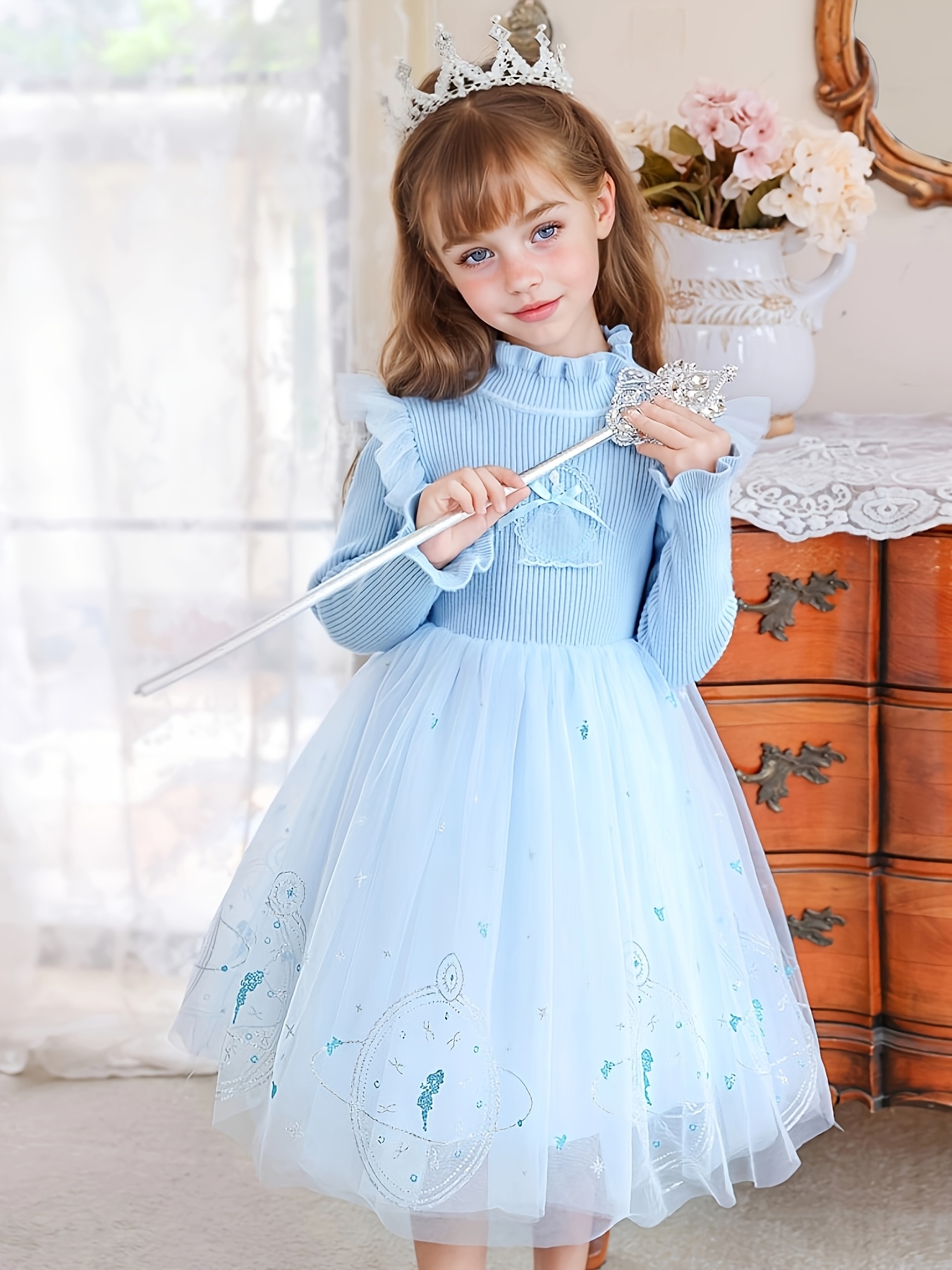 new autumn winter sweater tulle princess dress girls high - Temu United  Arab Emirates