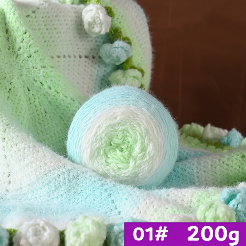 TEMU 200g New Luminous Long Distance Gradient Medium-thick Yarn Mixed Colors Long Hair Yarn Ball Handmade Crochet Needle Knitting Yarn Casual Bar
