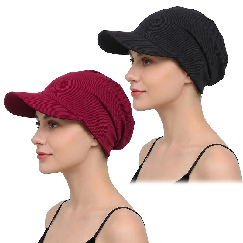 TEMU Lot de 2 pièces : Foulard-chapeau à visière en tissu rayé, Chapeau-foulard à bord, Chapeau de soleil de voyage air