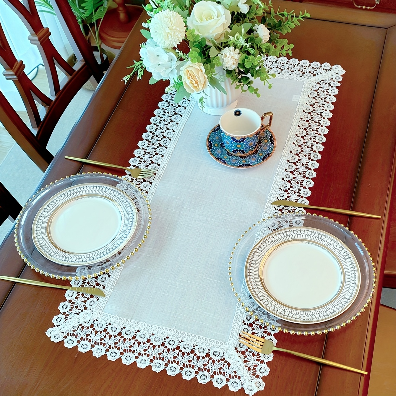knee length dresses for ladies Vinyl Placemats Floral Lace White 15"