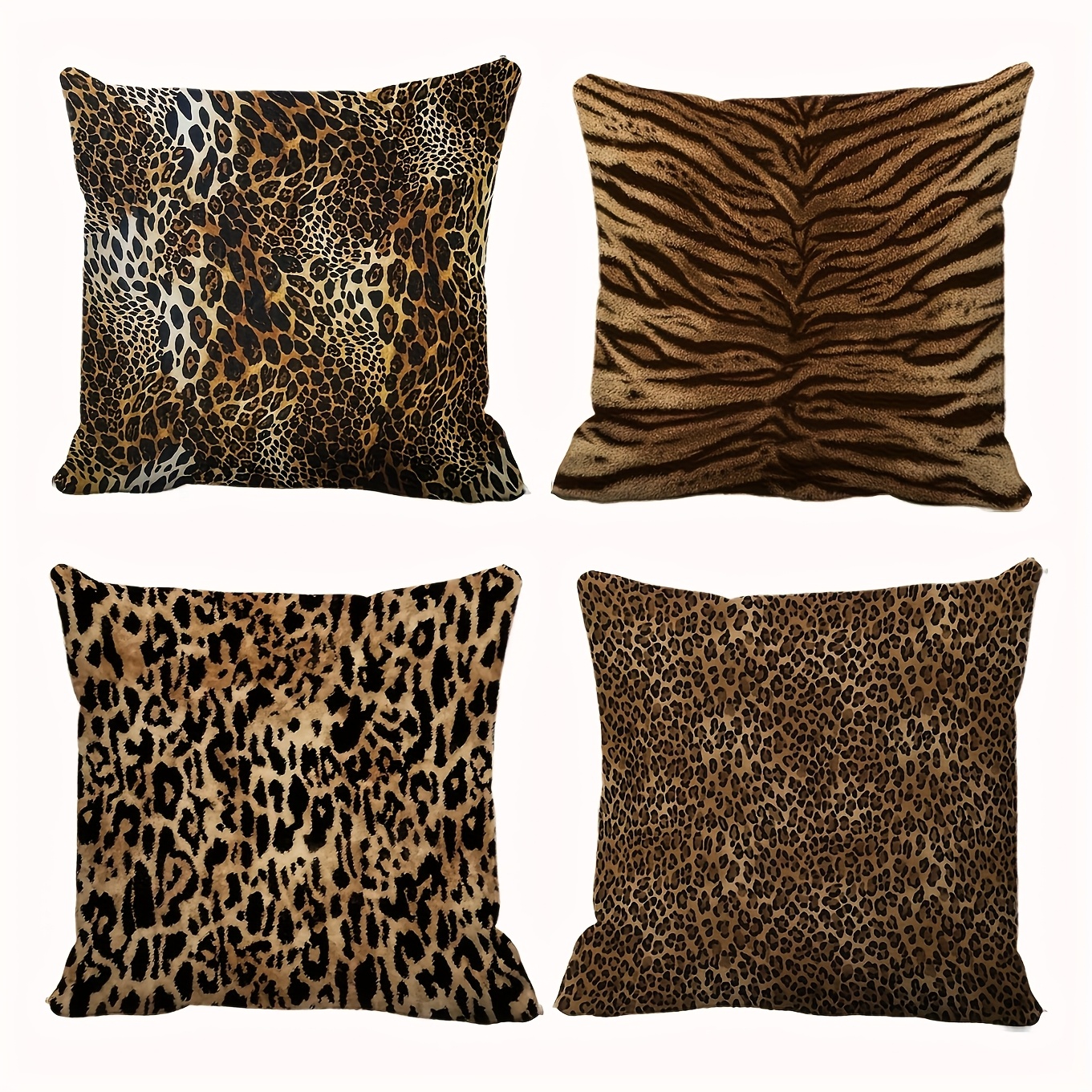 Image of 4pcs Classic Retro Leopard Print Bohemian Style Pillow Covers, Suitable For Festive Party Living Room Bedroom Sofa, Bed, Car Decoration (pillow Inserts Not Included)