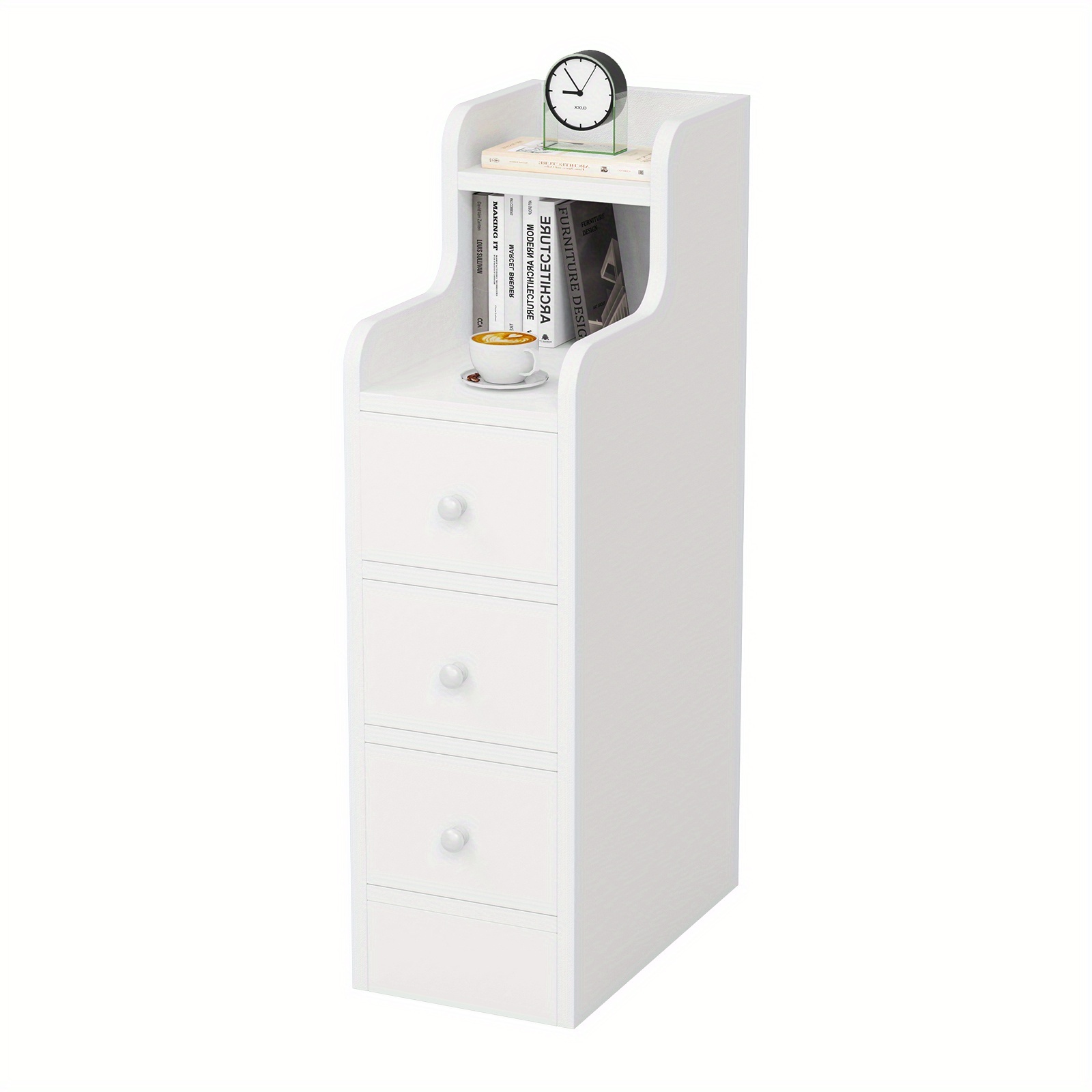 Image of Bedside Table Narrow, Bedside Table White Small Bedside Cabinet, Bedside Chest, Bedside Chest With 3 Drawers For Living Room (white, 20x35x70cm)