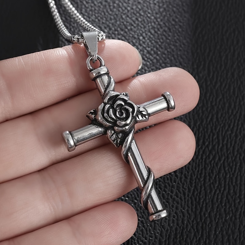 vintage bohemian thorn rose entwined cross pendant necklace stainless steel perfect for everyday wear and gift giving details 2
