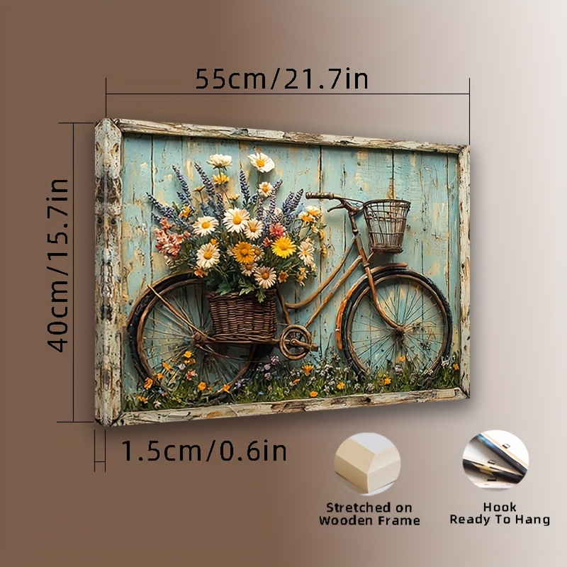 TEMU Halloween Decor 1 2d Piece Of Vintage Bicycle And Canvas Wall Decoration Pastoral Style Background Frame Suitable For Living Room Kitchen