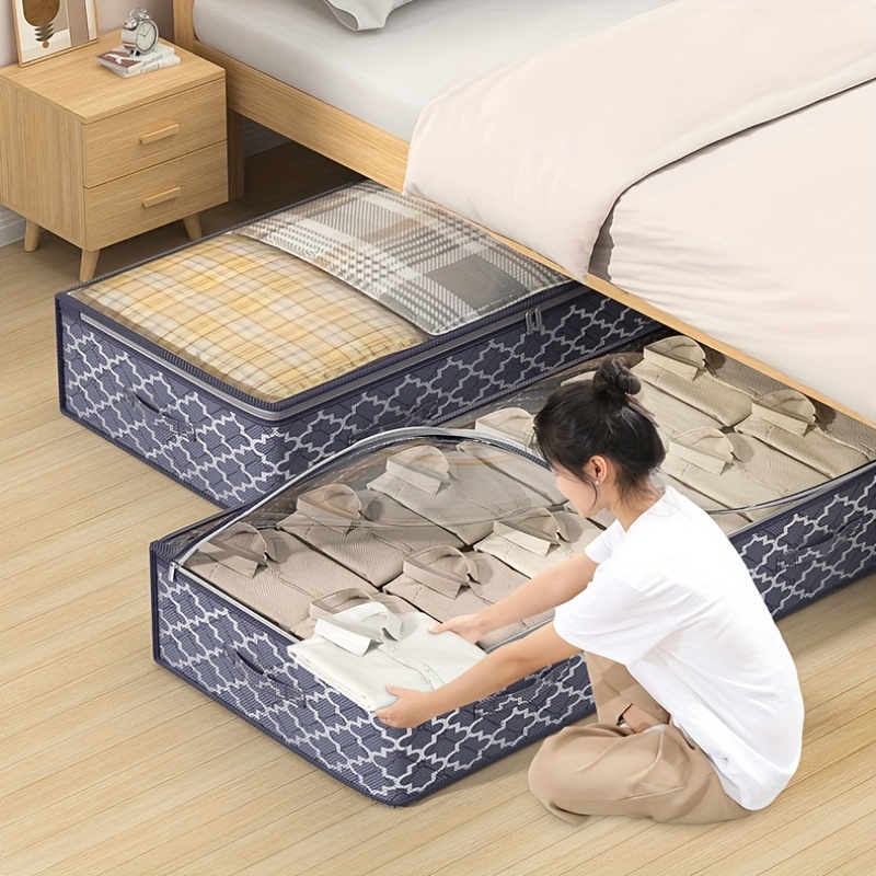 

Extra-large Under Bed Storage Bag With Clear Window - Non-woven, Dual Zipper Closure For Easy Access, Multi-purpose Organizer