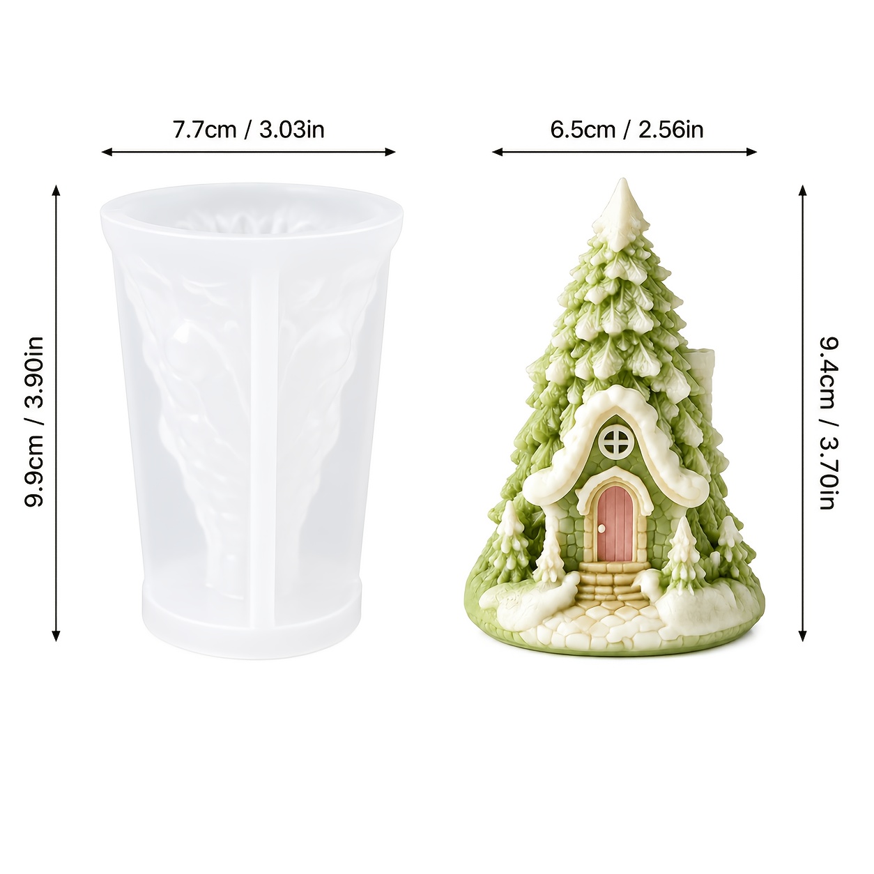 TEMU Resin Silicone Mold, 3d Snow-covered Tree House Christmas Tree Candle Mold, Reusable Casting Mould Compatible With Epoxy Resin, Plaster, Scented